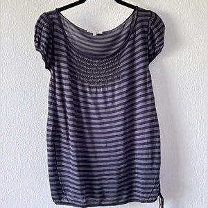 Kookai Navy Blue and Gray Striped Silk Blend Short Sleeve Top Size 3 / US Medium